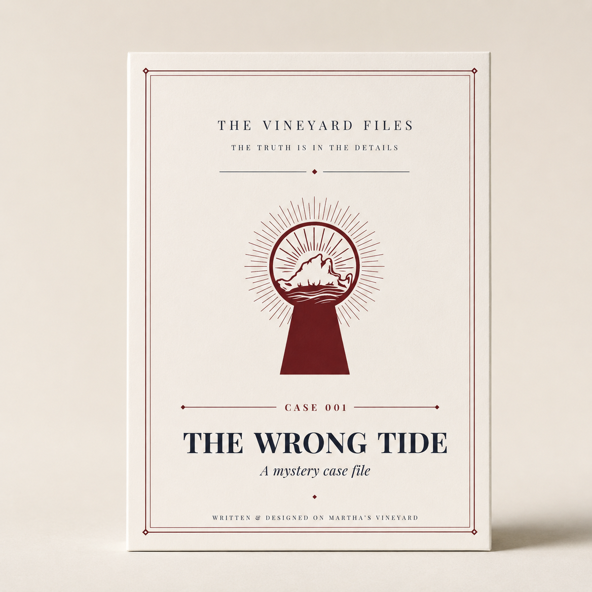The Wrong Tide case file — documents, witness statements and photographs spread on a table