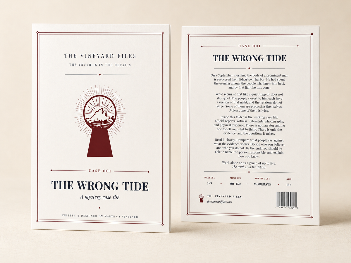 The sealed solution envelope from The Wrong Tide mystery case file
